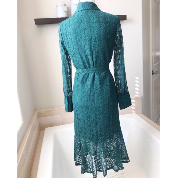 Emerald green lace shirt dress with mermaid skirt - Picture 5 of 7